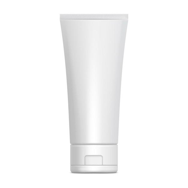 Tubo in plastica bianca lucida per medicina o cosmetici crema gel per la cura della pelle dentifricio 3d modello di imballaggio realistico vista laterale illustrazione vettoriale