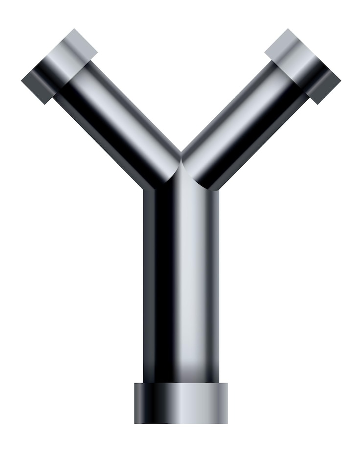 Vettore tubo metallico tubo industriale con raccordo tubo in acciaio inox lucido 3d per acqua o gas elemento del sistema idraulico di ingegneria
