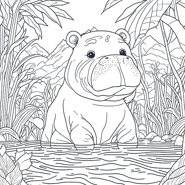 Tuffati nella creatività con questa deliziosa pagina da colorare di ippopotamo