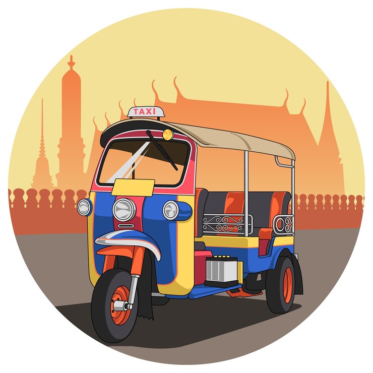 Vettore tuktuk, un trasporto pubblico iconico in thailandia e in india