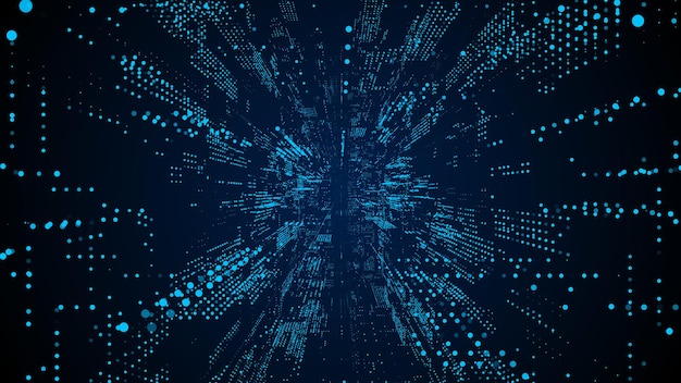 Tunnel di velocità cyber futuristico vettoriale Scifi blue wormhole Decoder tecnologia Matrix Portale wireframe 3D astratto con linee di connessione e punti Flusso di dati Imbuto tecnologico con punti