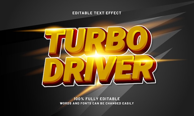 turbo driver effetti di testo modificabili con un tema di gara e gioco