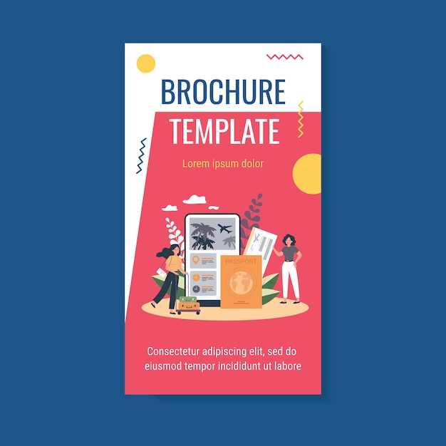 Turisti che utilizzano l'app mobile per acquistare biglietti aerei o prenotare un modello di brochure online per hotel