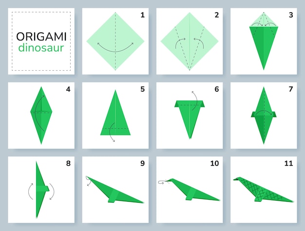 Tutorial schema di origami di dinosauro modello in movimento Origami per bambini Passo dopo passo