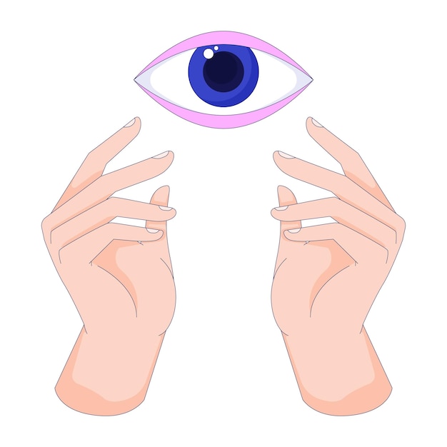 Tutte le mani che vedono l'occhio immagine a cartone animato lineare 2D