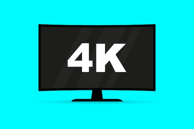 Tv a schermo piatto con tecnologia video 4k Ultra HD Concetto di televisione digitale Wide Display televisivo a LED con simbolo di tecnologia digitale ad alta definizione Idea di monitor per computer widescreen