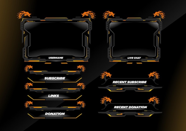 Twitch Overlay Gamer e vettore di streamer