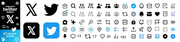 Vettore twitter x icona nuova tutte le icone e le reazioni per twitter commenta, condividi mi piace e scarica