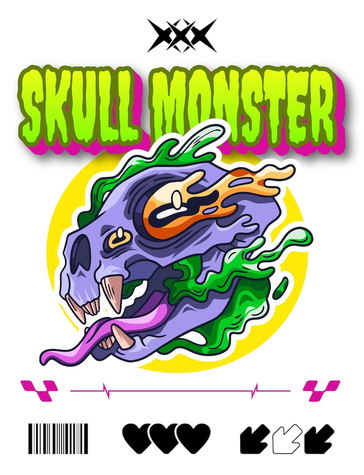 Vettore typography tshirt design skull monster