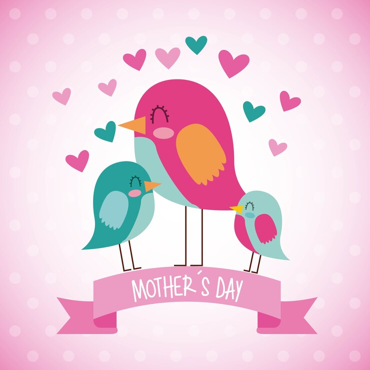 Uccelli carini insieme celebrazione festa della mamma