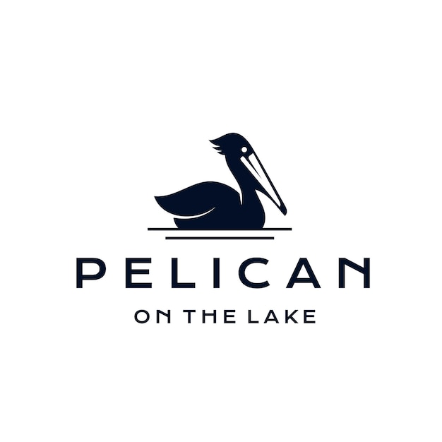 Uccello del pellicano sull'illustrazione di vettore di progettazione di logo del lago del fiume