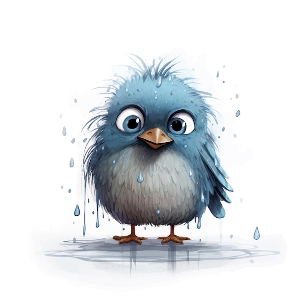 Uccello triste sotto gocce di pioggia illustrazione vettoriale
