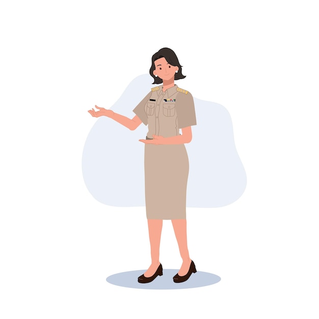 Ufficiali del governo thailandese femminile in uniforme Insegnante thailandese donna benvenuta come illustrazione vettoriale amichevole
