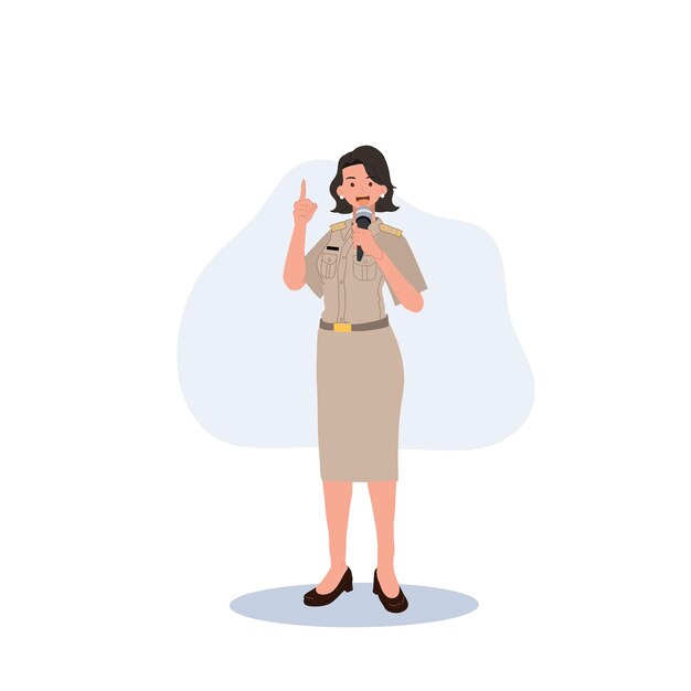 Ufficiali del governo thailandese femminile in uniforme Insegnante thailandese donna che spiega la conoscenza Illustrazione vettoriale
