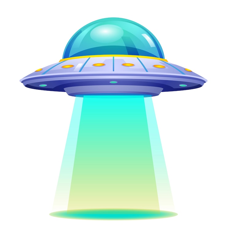 Vettore ufo con illustrazione vettoriale luminosa oggetto volante non identificato isolato su sfondo bianco