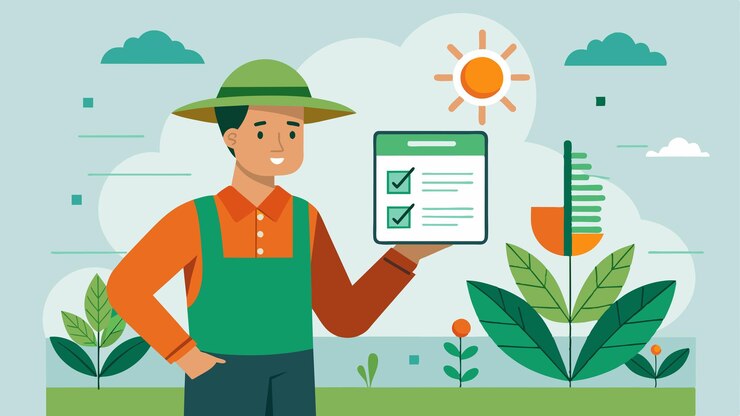 Vettore un agricoltore che utilizza un'app mobile per inserire e analizzare campioni di suolo riceve raccomandazioni per il