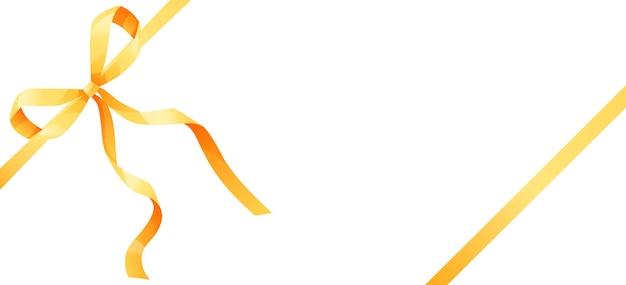 Un arco annodato fatto di nastro giallo dorato L'arco è posto nell'angolo di un formato rettangolare