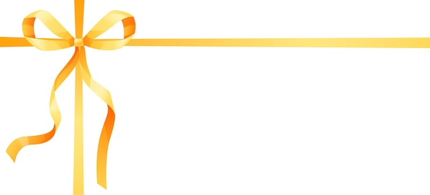 Un arco annodato fatto di nastro giallo dorato L'arco è posto nell'angolo di un formato rettangolare