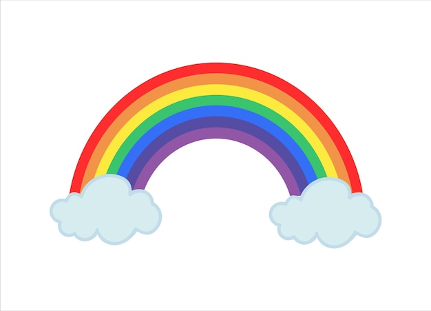 Un arcobaleno vibrante che attraversa il cielo con nuvole bianche soffici