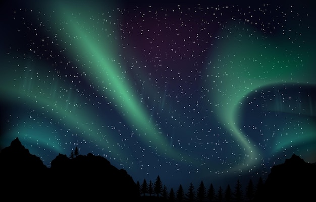 un'aurora verde sopra una montagna con una montagna sullo sfondo