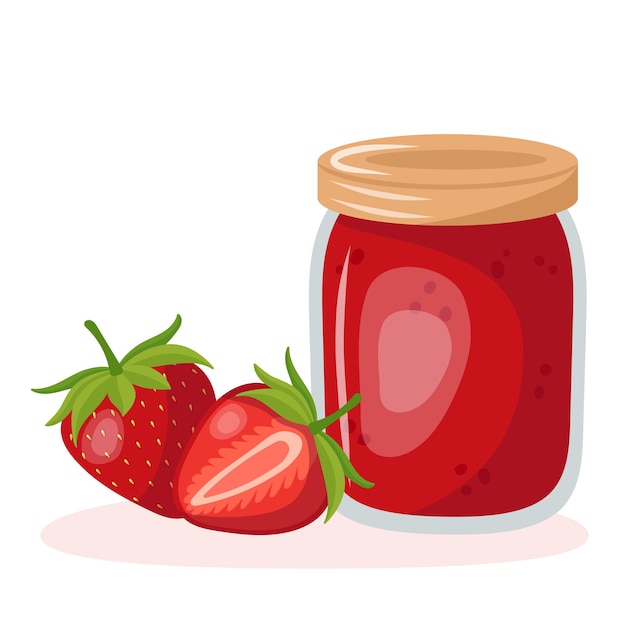 Un barattolo di marmellata di fragole con pere