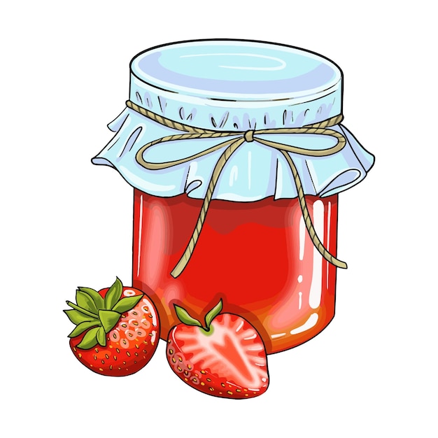 Un barattolo di marmellata di fragole con un'etichetta bianca che dice "fragola".