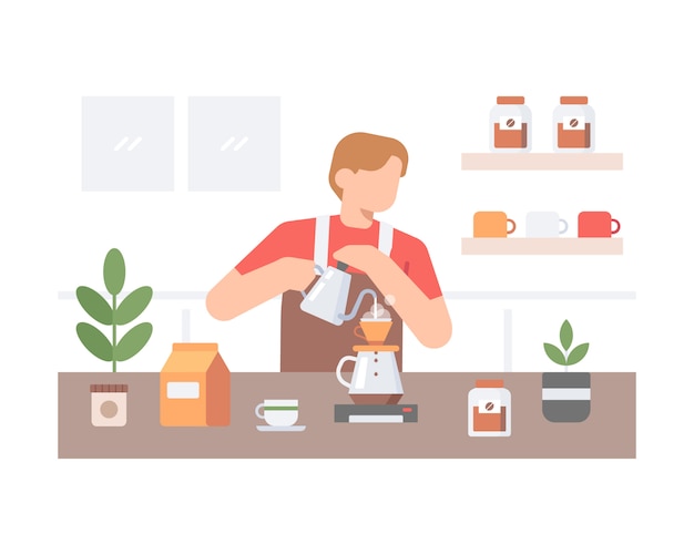 Un barista maschio sta preparando il caffè a casa