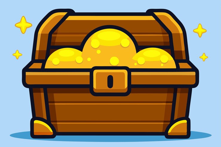un baule di cartoni animati d'oro un vecchio baule di legno