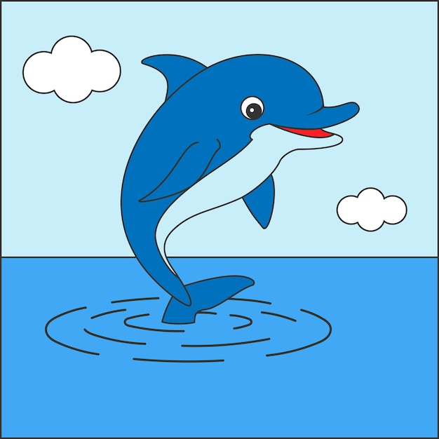 Un bellissimo delfino blu salta con gioia dall'acqua