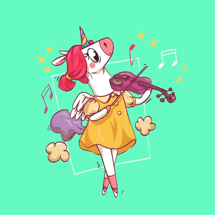 Un bellissimo unicorno super carino suona il violino