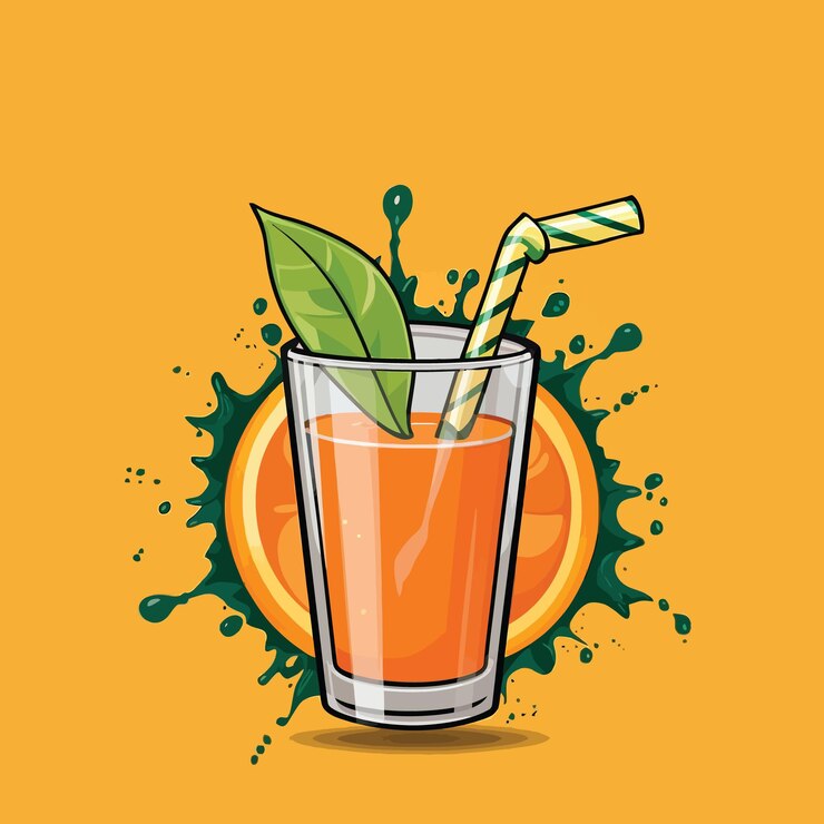 un bicchiere di succo d'arancia con una cannuccia e una foglia di menta