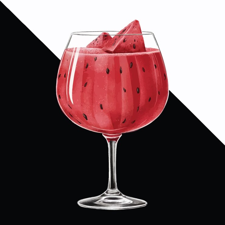 un bicchiere di succo di fragola con uno sfondo nero