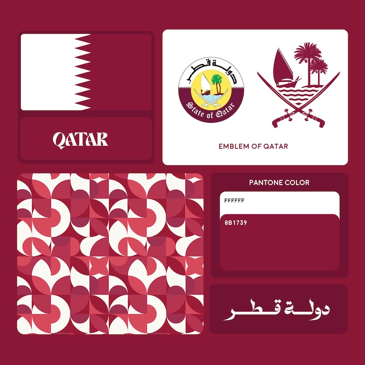 un biglietto da visita rosso e bianco con un logo per il deserto del Qatar