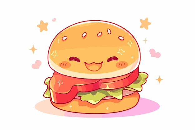 Un burger carino con la faccia sorridente.