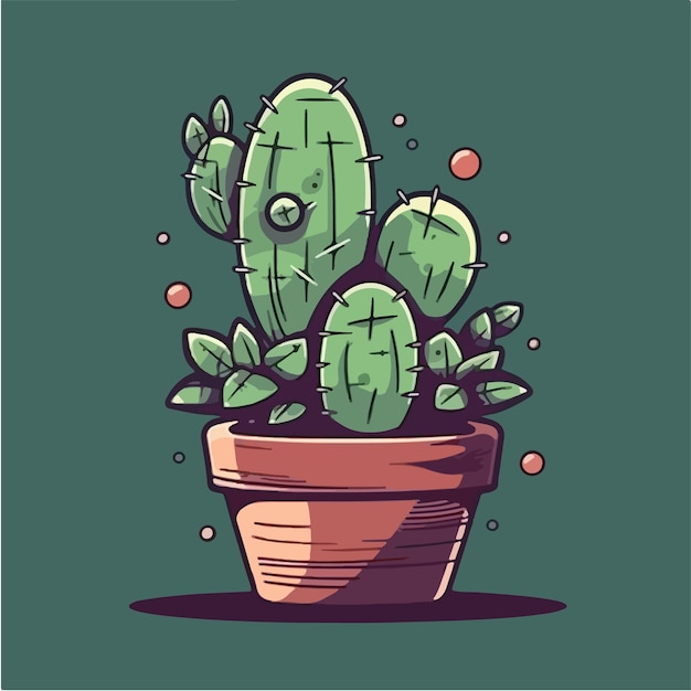 Un cactus in una pentola con delle foglie sopra.