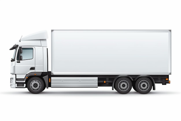 un camion bianco con un rimorchio bianco che dice "quota camion" sul lato