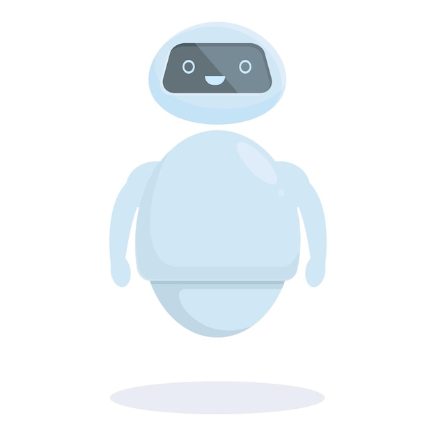 Un carino chatbot sorridente che galleggia con le braccia tese