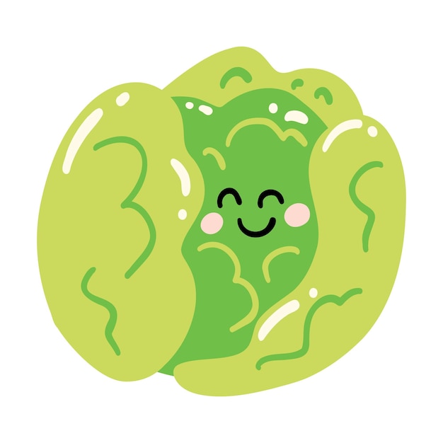 Un carino personaggio vegetale per bambini disegnato a mano con il cavolo sorridente kawaii