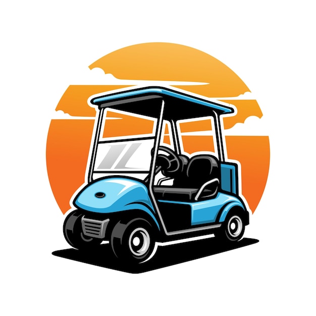 un carrello da golf con il sole e le nuvole sullo sfondo