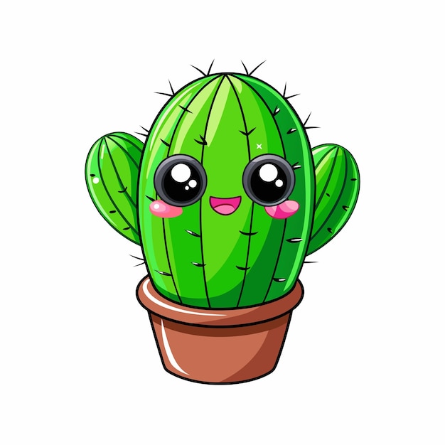 Un cartone animato di cactus kawaii isolato su sfondo bianco