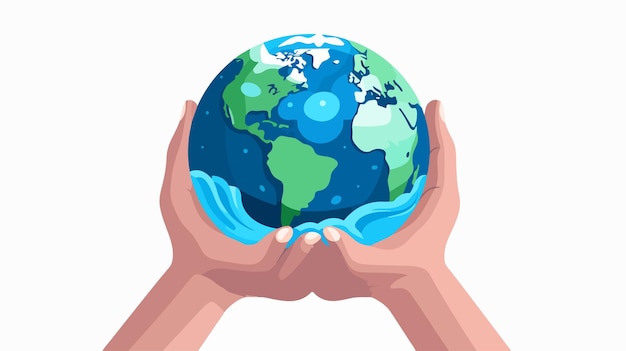 un cartone animato di mani che tengono un globo con il mondo su di esso