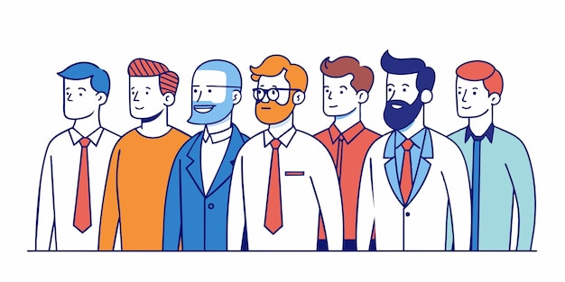 un cartone animato di un gruppo di uomini con la barba e la cravatta