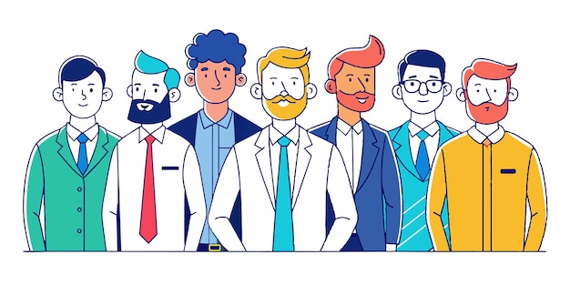 un cartone animato di un gruppo di uomini con la barba e la cravatta