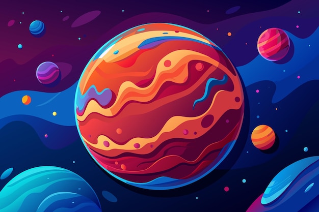 un cartone animato di un pianeta con pianeti e pianeti