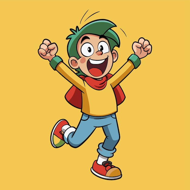 un cartone animato di un ragazzo con una camicia verde che dice gioia