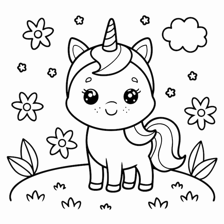 Vettore un cartone animato di un unicorno con un corno in testa