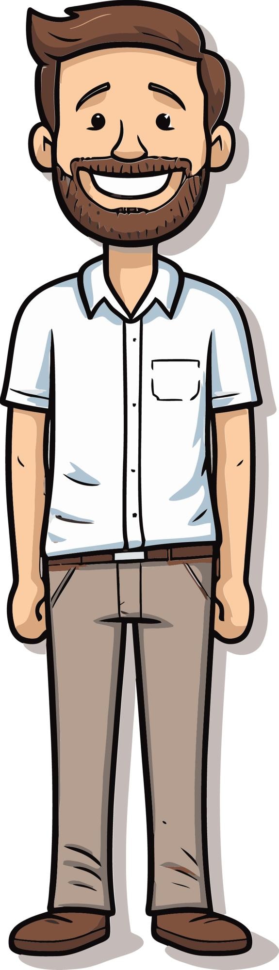 Vettore un cartone animato di un uomo che indossa una camicia che dice "un uomo"