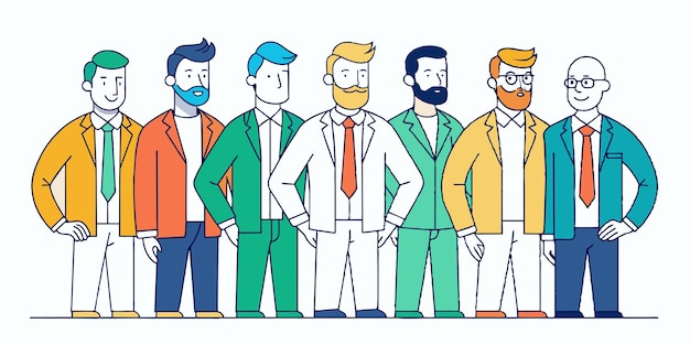 un cartone animato di un uomo con un gruppo di uomini in abiti