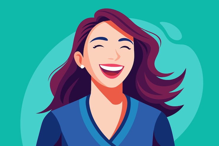 Vettore un cartone animato di una donna con un sorriso che dice " buon compleanno "