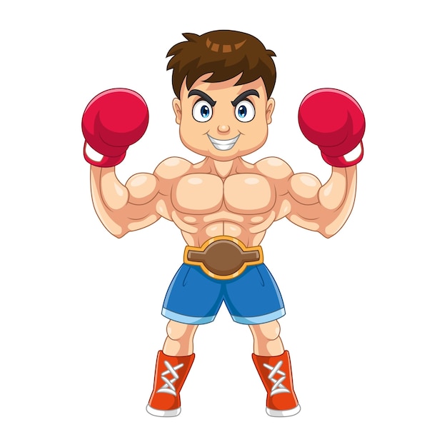 Un cartoon boxer carino vince la partita con la cintura d'oro